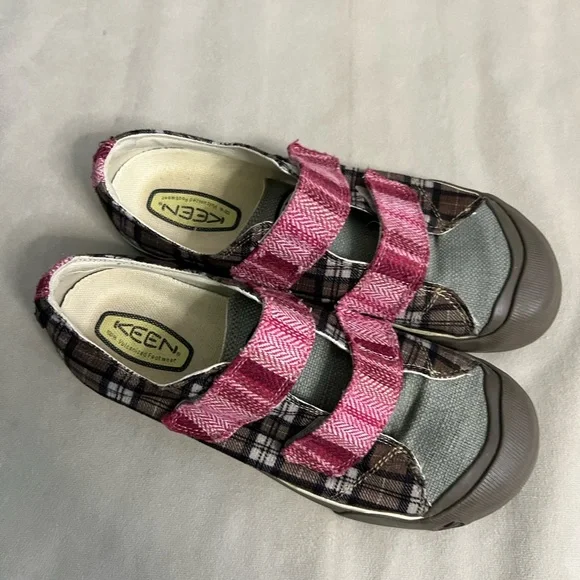 🌲 KEEN Coronado II Mary Jane Plaid Sneakers Pink Brown Canvas Size 10 Comfort - Picture 11 of 11
